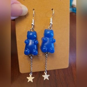 Sky blue bear threader earrings with dangling stars